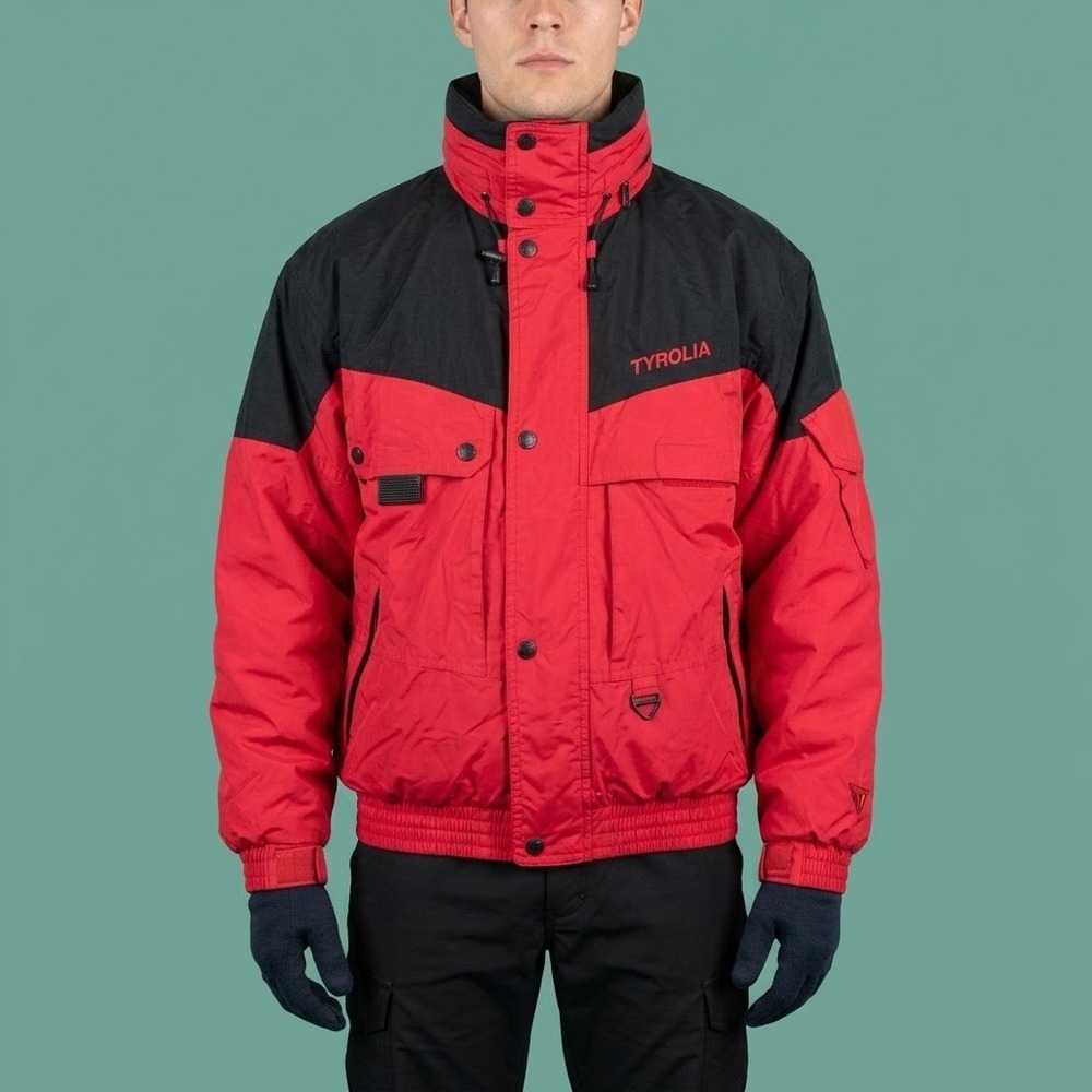 Vintage Tyrolia Mens Large Ski Jacket Coat Red Black Colorblock Winter Y2K EUC